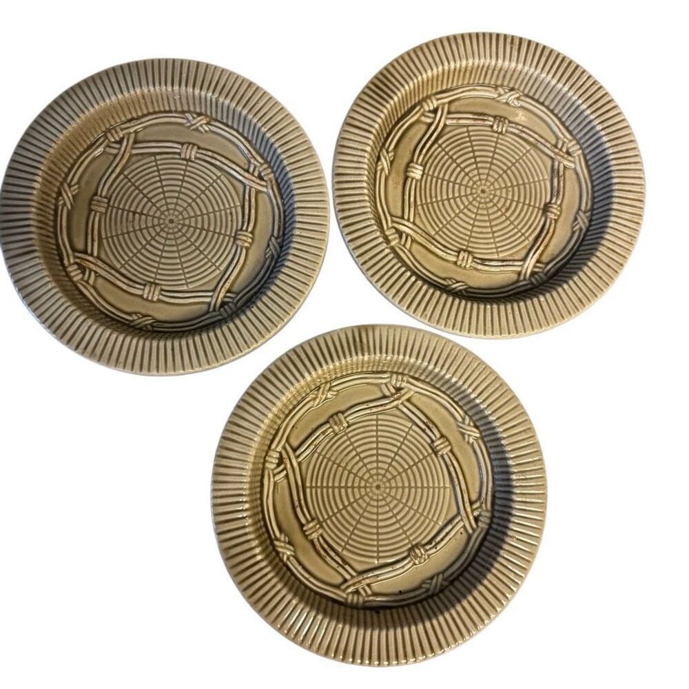 3 Decorative Basket Weave Look Ceramic Drink Coasters